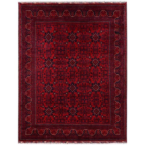 Crimson Red, Afghan Andkhoy with Tribal Motif, Soft and Velvety Wool, Hand Knotted, Oriental 