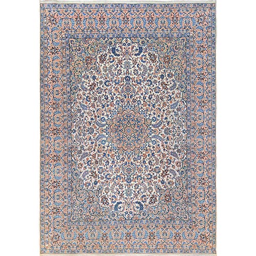Pearl White, Vintage Persian Mashad, Good Condition, Clean and Soft, Even Wear, 100% Wool, Hand Knotted, XL, Oversized, Oriental 