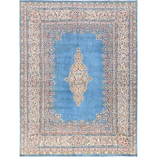 Maui Blue, Vintage Persian Kerman, Good Condition, Clean and Soft, Full Pile, 100% Wool, Hand Knotted, Oriental 