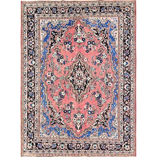 Rose Pink, Vintage Persian Bibikabad, Clean and Soft, Full Pile, 100% Wool, Hand Knotted, Sides and Ends Secured, Oriental 