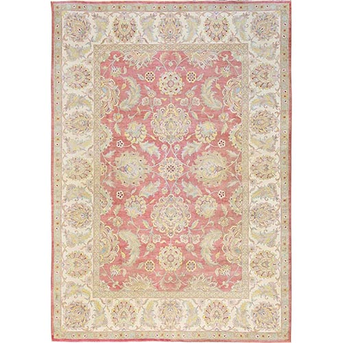 Rouge Pink, Vintage Rajasthan, Washed, Clean and Soft, Full Pile, 100% Wool, Hand Knotted, Sides and Ends Secured, Oriental 