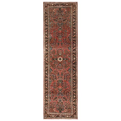 Rust Red, Vintage Persian Lilahan with All Over Design, Worn Down and Distressed, 100% Wool, Hand Knotted, Zero Pile, Sides and Ends Professionally Secured, Runner, Oriental 