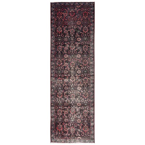 Chocolate Brown, Hand Knotted, Zero Pile, Vintage Persian Bakhtiar with All Over Design, Worn Down and Distressed, 100% Wool, Sides and Ends Professionally Secured, Runner, Oriental 