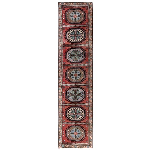 Amber Orange, Vintage Persian Meshkabad with Tribal Medallions, Worn and Distressed, Sheared Low, Zero Pile, Sides and Ends Professionally Secured, Hand Knotted, 100% Wool, Narrow Runner, Oriental 