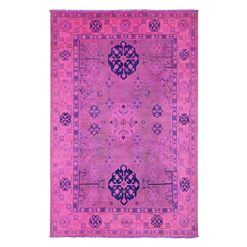 Fuscia Pink, Hand Knotted, Overdyed Kazak with All Over Star Design, 100% Wool, Oriental 