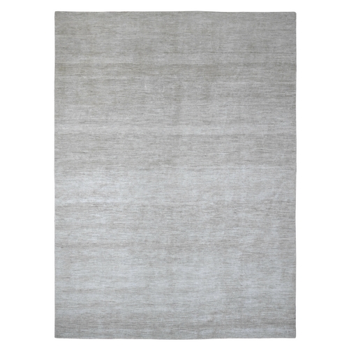 Cloud Gray, Plain Solid Pattern, Hand Knotted, Hand Spun Ghazni Wool, Lush and Plush, Oriental Rug