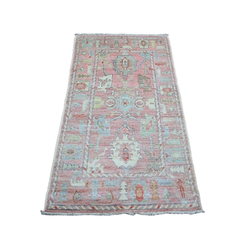 Flamingo Pink, Afghan Angora Oushak with All Over Leaf Design, Veggie Dyes, Hand Knotted, 100% Wool, Oriental Rug