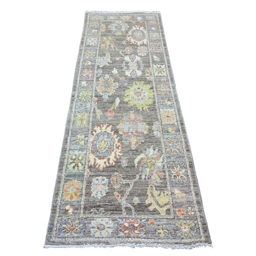 Cedar Brown, Afghan Angora Oushak with Large Leaf Design, Vegetable Dyes, Hand Knotted, 100% Wool, Runner, Oriental Rug