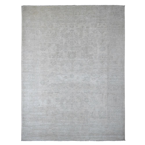 Bone White, 100% Wool, Stone Washed Peshawar with Faded Out Leaf Design, Hand Knotted, Veggie Dyes, Oriental 