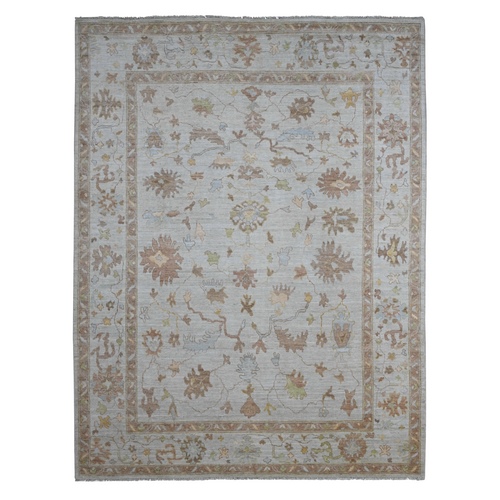 Bone White, Afghan Angora Oushak with All Over Leaf Design, Hand Knotted, 100% Wool, Veggie Dyes, Oriental Rug