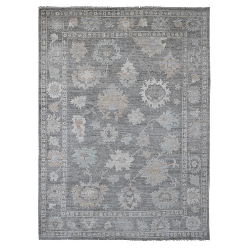 Nevada Gray, Afghan Angora Oushak with Floral Pattern, Hand Knotted, Natural Dyes, 100% Wool, Oriental Rug