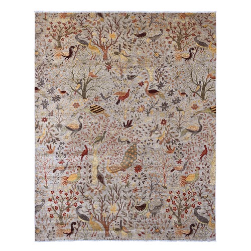 Chiffon White, Afghan Peshawar with Birds of Paradise Design, Hand Knotted, Soft and Vibrant Wool, Vegetable Dyes, Oriental Rug