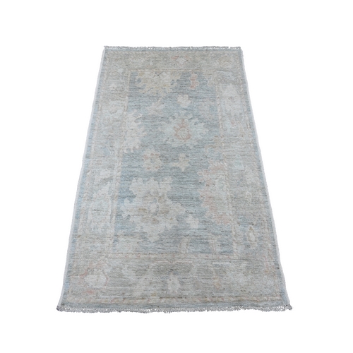 Slate Blue, Afghan Angora Oushak with Large Leaf Design, Hand Knotted, Vegetable Dyes, 100% Wool, Oriental Rug