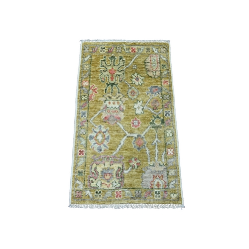 Citrine Yellow, Afghan Angora Oushak with Floral Pattern, Hand Knotted, Vegetable Dyes, 100% Wool, Mat, Oriental Rug