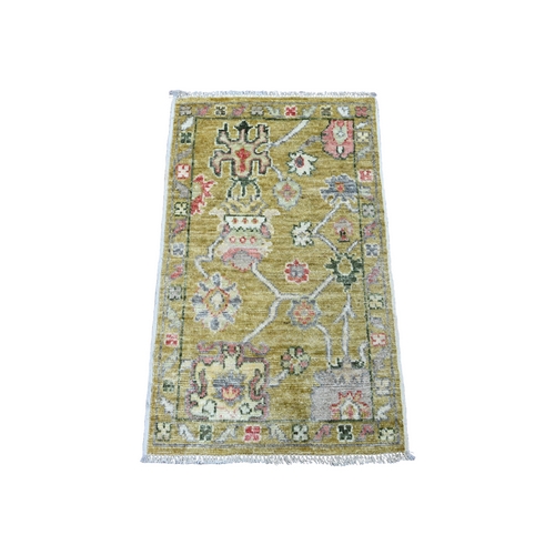 Amber Green, Afghan Angora Oushak with Floral Pattern, Hand Knotted, Vegetable Dyes, Pure Wool, Mat, Oriental Rug