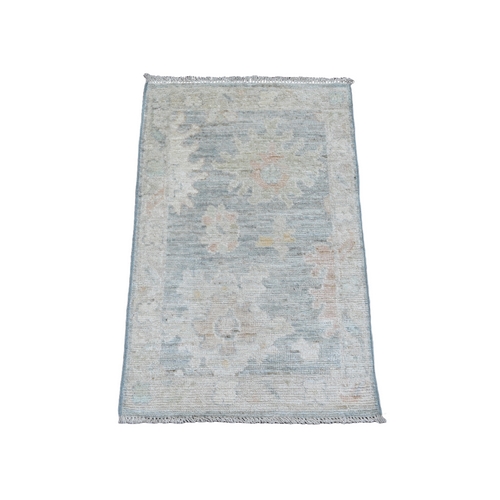 Dim Gray, 100% Wool, Afghan Angora Oushak with Large Leaf Pattern, Hand Knotted, Natural Dyes, Mat, Oriental Rug