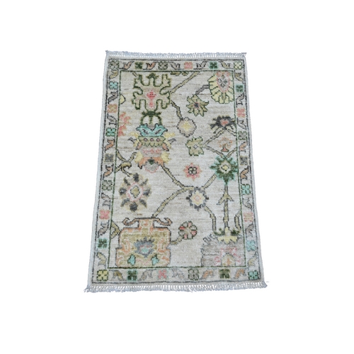 Oyster White, Afghan Angora Oushak with Floral Pattern, Hand Knotted, Vegetable Dyes, 100% Wool, Mat, Oriental Rug