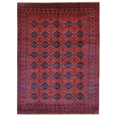 Crimson Red, Afghan Khamyab with Geometric Design, Soft Wool, Natural Dyes, Hand Knotted, Oriental Rug