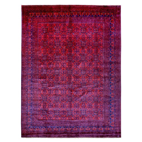 Deep and Saturated Red, Afghan Khamyab with All Over Repetitive Star Design, Hand Knotted, 100% Wool, Vegetable Dyes, Oriental Rug