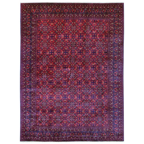 Deep and Saturated Red, Afghan Khamyab with Geometric Design, Soft Wool, Vegetable Dyes, Hand Knotted, Oriental Rug