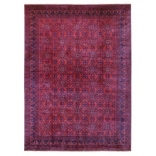 Deep and Saturated Red, Afghan Khamyab with Repetitive Star Design, 100% Wool, Soft Pile, Hand Knotted, Oriental Rug