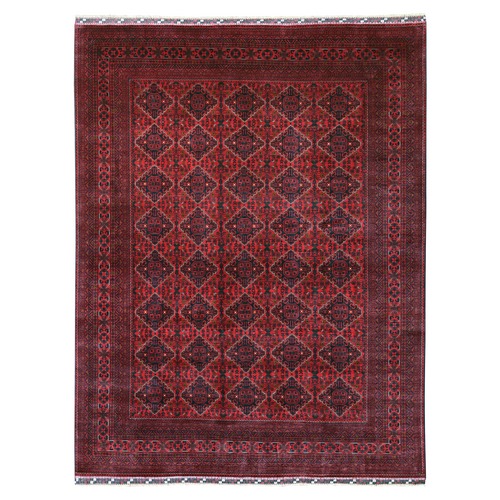 Scarlet Red, Afghan Khamyab with Geometric Design, Soft Wool, Natural Dyes, Hand Knotted, Oriental Rug