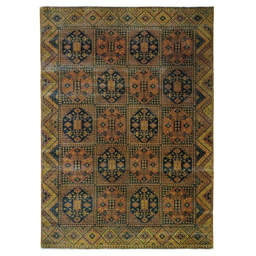 Coffee Brown, Overdyed Afghan Ersari with Garden Block Design, Zero Pile, Vegetable Dyes, Distressed, Hand Knotted, 100% Wool, Oriental 