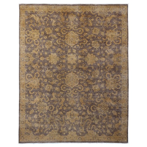 Chocolate Brown, Peshawar with Ziegler Mahal, All Over Design, Distressed, Zero Pile, Hand Knotted, Pure Wool, Oriental 