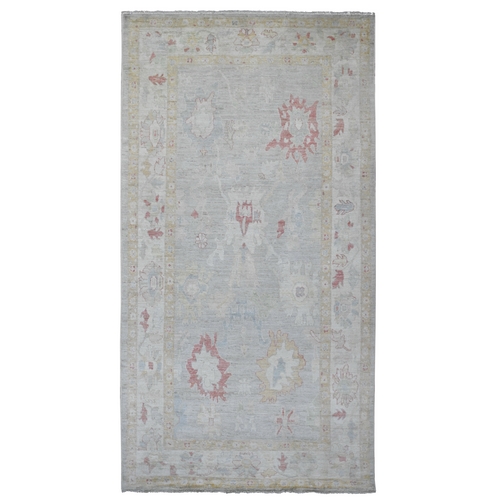 Cloud Gray, Afghan Angora Oushak with Soft Color Leaf Design, Hand Knotted, Veggie Dyes, 100% Wool, Wide Runner, Oriental 