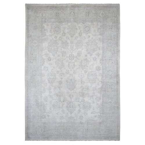 Whisper White, Washed Out Peshawar with All Over Leaf Design, Hand Knotted, Vegetable Dyes, 100% Wool, Oriental 