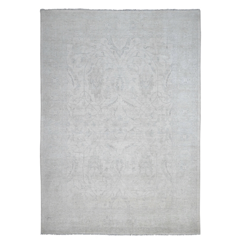 Vista White, Washed Out Peshawar with All Over Pattern, Vegetable Dyes, 100% Wool, Hand Knotted, Oriental Rug