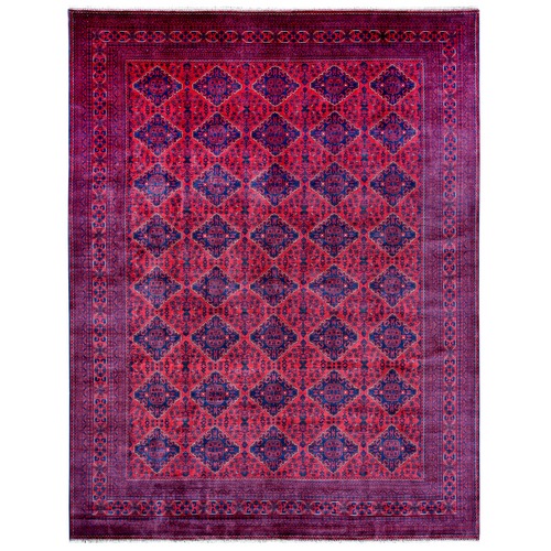 Deep and Saturated Red, Afghan Khamyab with Geometric Design, Veggie Dyes, 100% Wool, Hand Knotted, Oriental Rug