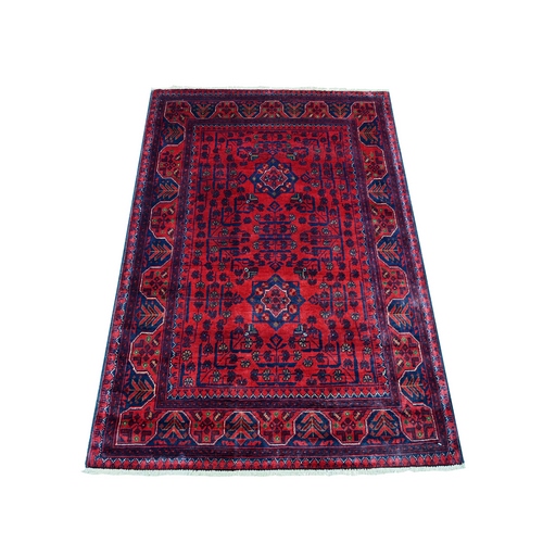 Deep and Saturated Red, Afghan Khamyab with Star Design, Soft and Lush Pile, Pure Wool, Hand Knotted, Oriental Rug