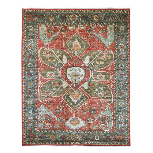 Crimson Red, Aryana Collection, Serapi Heriz with Large Flower Design, Peshawar, Hand Knotted, Vegetable Dyes, High Mountain Wool, Densely Woven, Oriental 