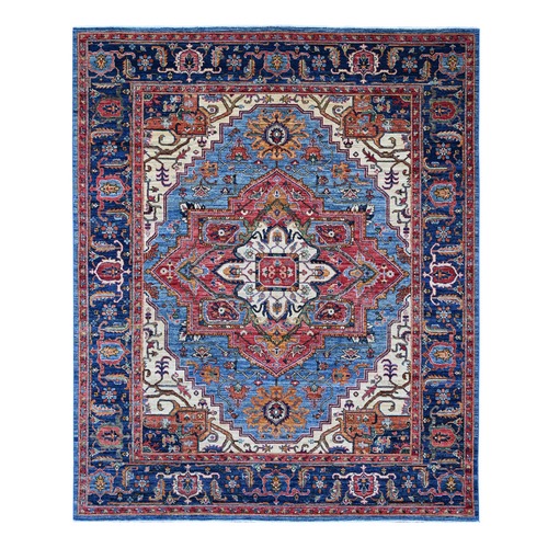 Marlin Blue, Serapi Heriz with Large Medallion Design, Aryana Collection, Vegetable Dyes, Soft Pile, High Mountain Wool, Hand Knotted, Densely Woven, Oriental 