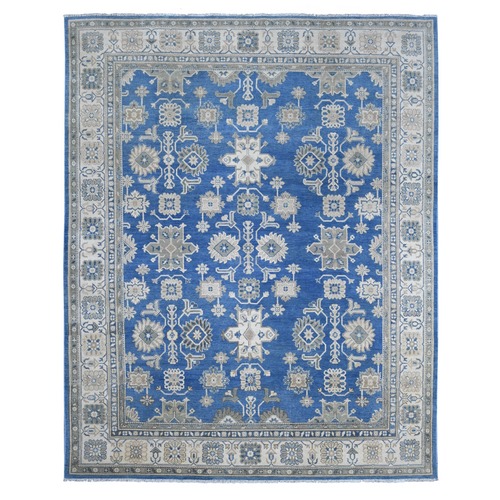Bayern Blue, Vintage Look Kazak with All Over Design, 100% Wool, Hand Knotted, Natural Dyes, Oriental 