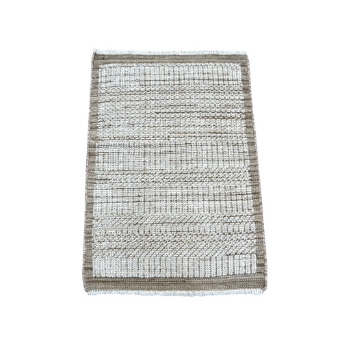 Chiffon White, Zep Grass Design, Modern, Hand Knotted, Pure Wool, Textured, Sample, Mat, Oriental 