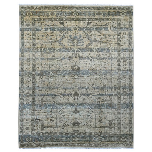 Light Brown, Bijar Garus Design with Distinct Abrash, Peshawar, Hand Knotted, 100% Wool, Vegetable Dyes, Oriental 