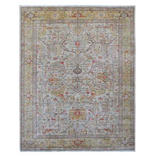 Oyster Gray, Peshawar with Bijar Garus Design, Hand Knotted, Vegetable Dyes, Densely Woven, Natural Wool, Oriental 