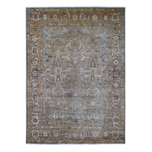 Fossil Gray, Peshawar with Bijar Garus Design, Hand Knotted, Vegetable Dyes, Densely Woven, Pure Wool, Oriental 