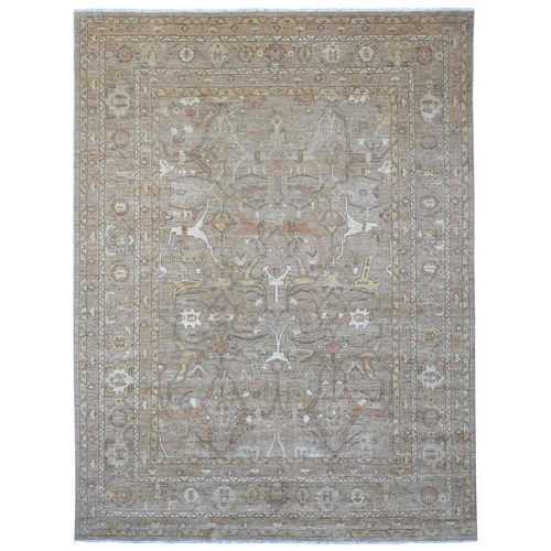 Light Brown, Hand Knotted, Peshawar with Bijar Garus Design, Vegetable Dyes, Densely Woven, 100% Wool, Oriental 