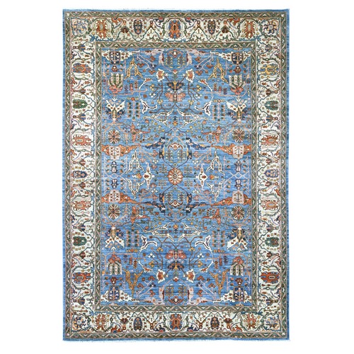 Carolina Blue, Peshawar with Bijar Garus Design, Aryana Collection, Vegetable Dyes, High Mountain Wool, Hand Knotted, Densely Woven, Oriental 