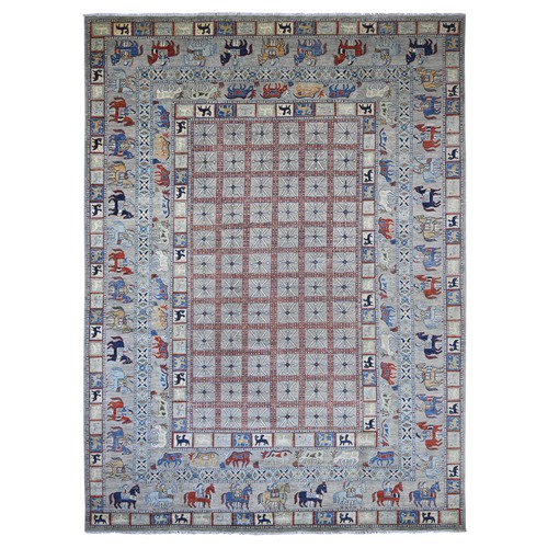 Spanish Gray, Aryana Collection, Peshawar with Pazyryk Design, Hand Knotted, High Mountain Wool, Oriental 
