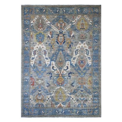 Spanish Gray, Hand Knotted, Aryana Grade, Peshawar with All Over Geometric Leaf Design, Vegetable Dyes, Pure Wool, Oriental 