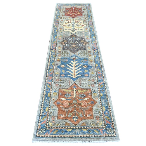 Spanish Gray, Aryana Grade, Afghan Peshawar with Caucasian Akstafa Design, Hand Knotted, High Mountain Wool, Runner, Oriental 