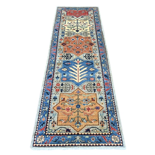 Spanish Gray, Aryana Grade, Afghan Peshawar with Caucasian Akstafa Design, Hand Knotted, High Mountain Wool, Runner, Oriental 