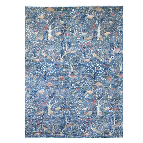 Bayern Blue, Afghan Peshawar with Birds of Paradise Design, Hand Knotted, Soft and Shiny Wool, Vegetable Dyes, XL, Oversized, Oriental 