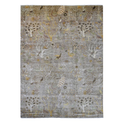 Coffee Brown, Afghan Peshawar with Birds of Paradise Design, Hand Knotted, Soft and Velvety Wool, Vegetable Dyes, Oriental Rug
