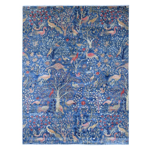 Bayern Blue, Afghan Peshawar with Birds of Paradise Design, Vegetable Dyes, Hand Knotted, Soft and Shiny Wool, Oriental 