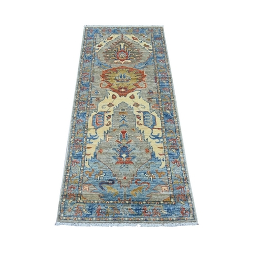 Spanish Gray, Hand Knotted, Aryana Grade, Peshawar with All Over Geometric Leaf Design, Vegetable Dyes, High Mountain Wool, Runner, Oriental 